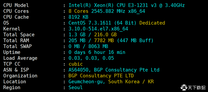 韓國cn2服務(wù)器-配置信息測試